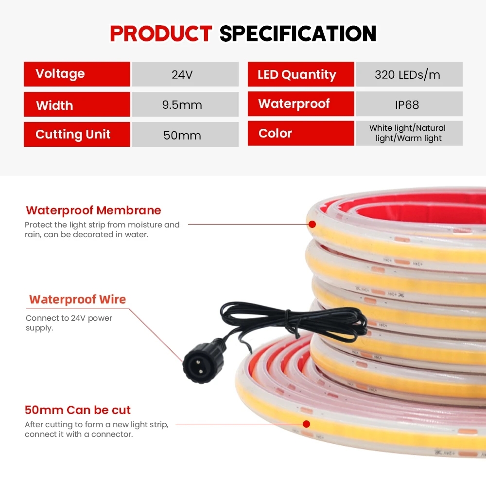 24V COB Strip IP68 Waterproof  - Outdoor Power Strip Weatherproof recensie en prijs