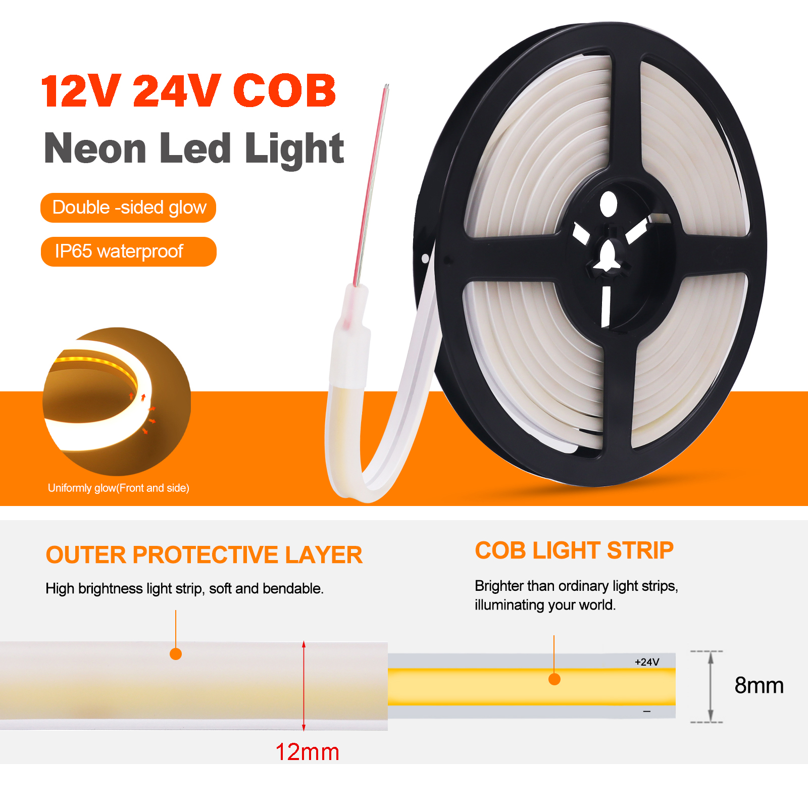 12V 24V COB LED Strip Light Hi - Outdoor Power Strip Weatherproof recensie en prijs